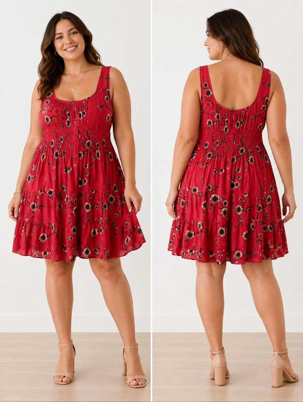 Impress Red Floral Semi Sheer Dress Size XL